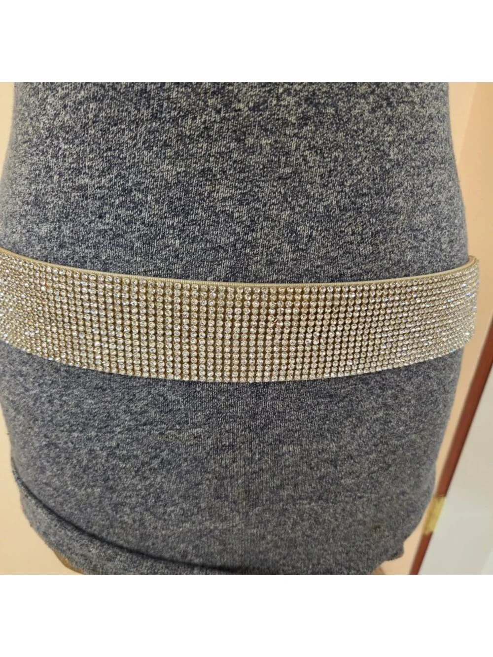 Rhinestone Waist Belt Womens Elastic Faux Leather Snap Closure Cream Vintage